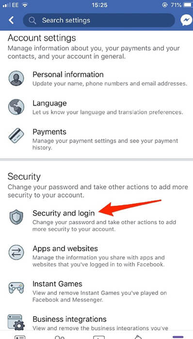 Step 2 Tap Security and login.