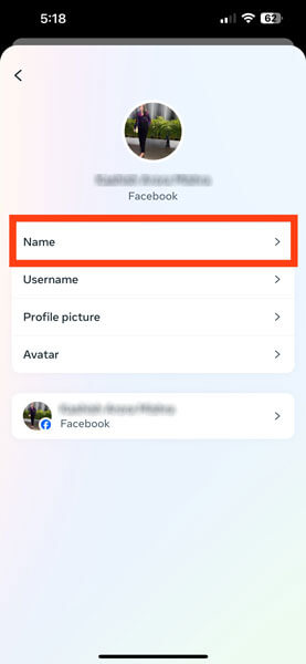 Tap on Name on FB Mobile App